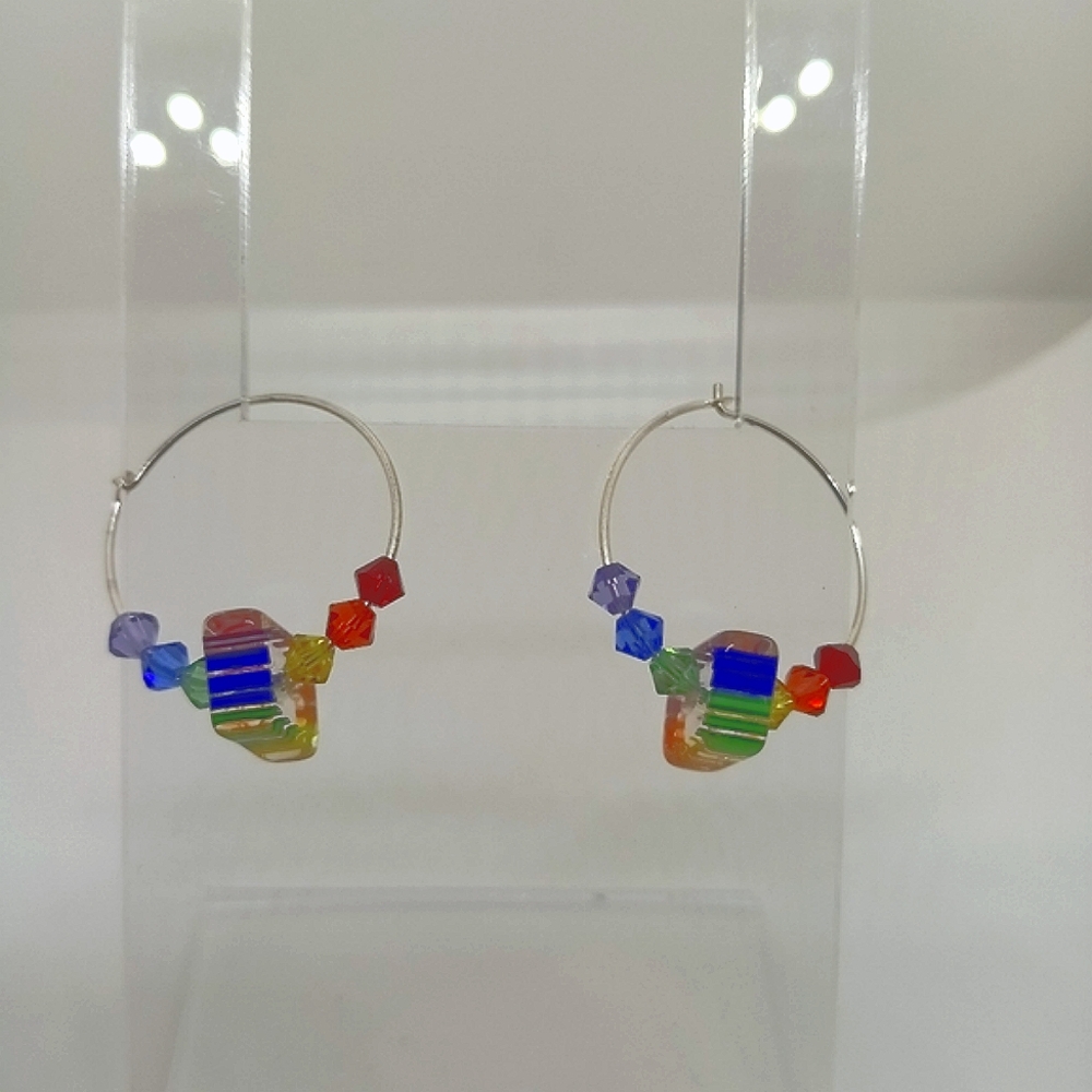 Sterling Silver & Crystal Rainbow Hoop Earrings